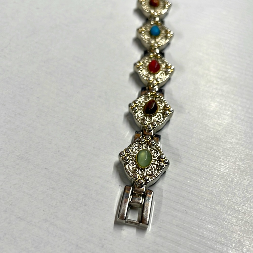Vintage 7” magnetic bracelet with multi colored stones